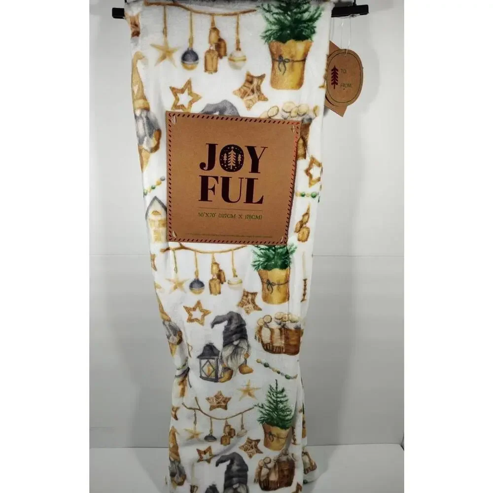 JOYFUL Oversized 50X70 Plush Printed Throw Blanket Farmhouse Holiday Gnomes